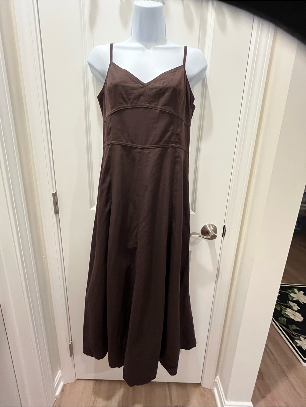 GAP Brown Linen Spaghetti-Strap Maxi Dress medium regular